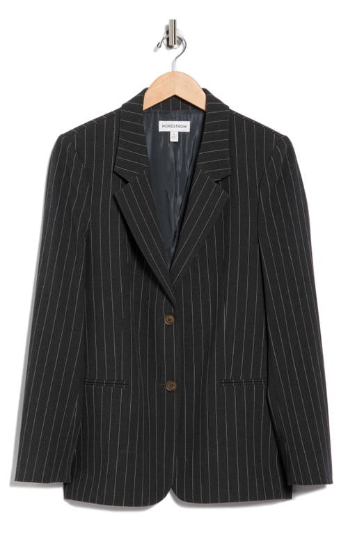Nordstrom Pinstripe Boyfriend Blazer In Black