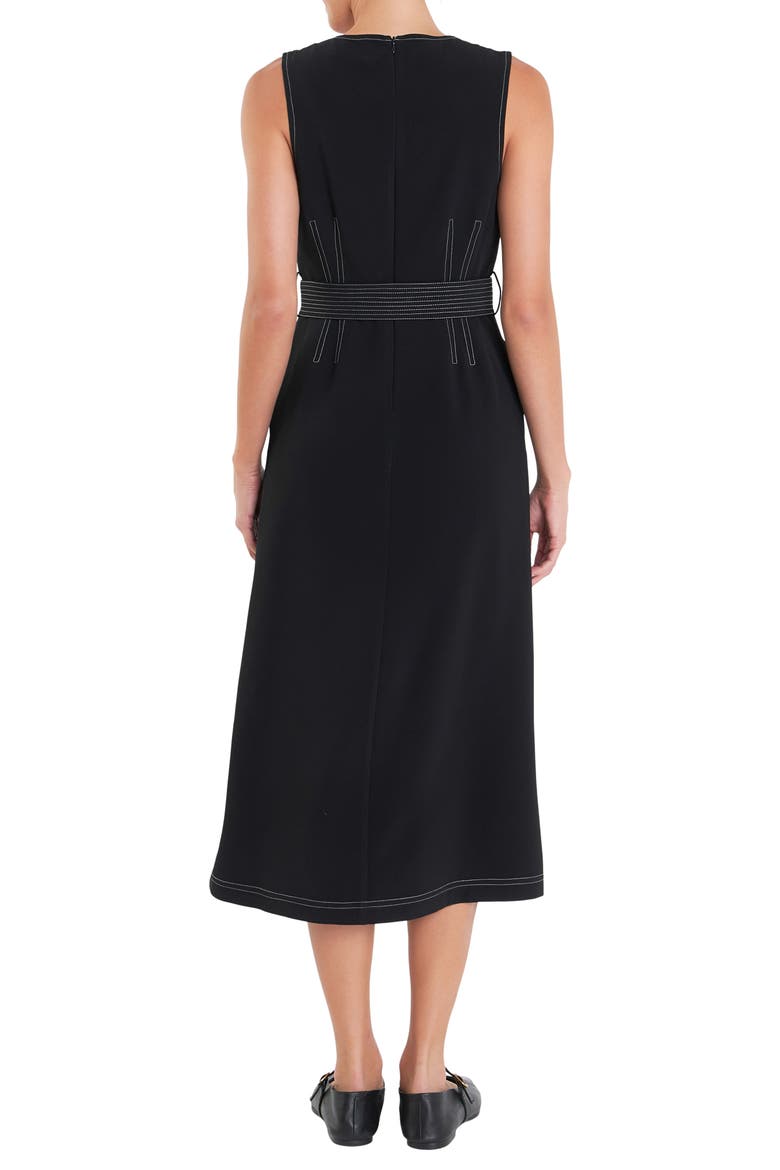 Stitch Detail Tie Belt Dress, Alternate, color, BLACK