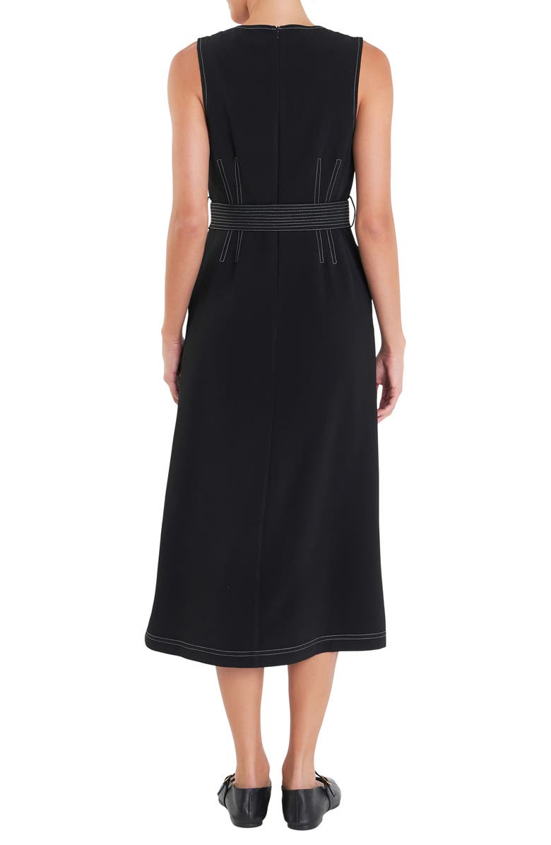 English Factory Stitch Detail Tie Belt Dress, Alternate, color, Black