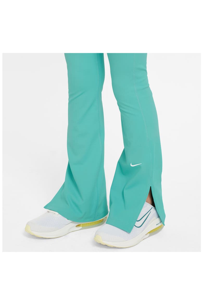 Kids' Nike One Dri-FIT Flare Leggings, Alternate, color, GREEN FROST/ WHITE