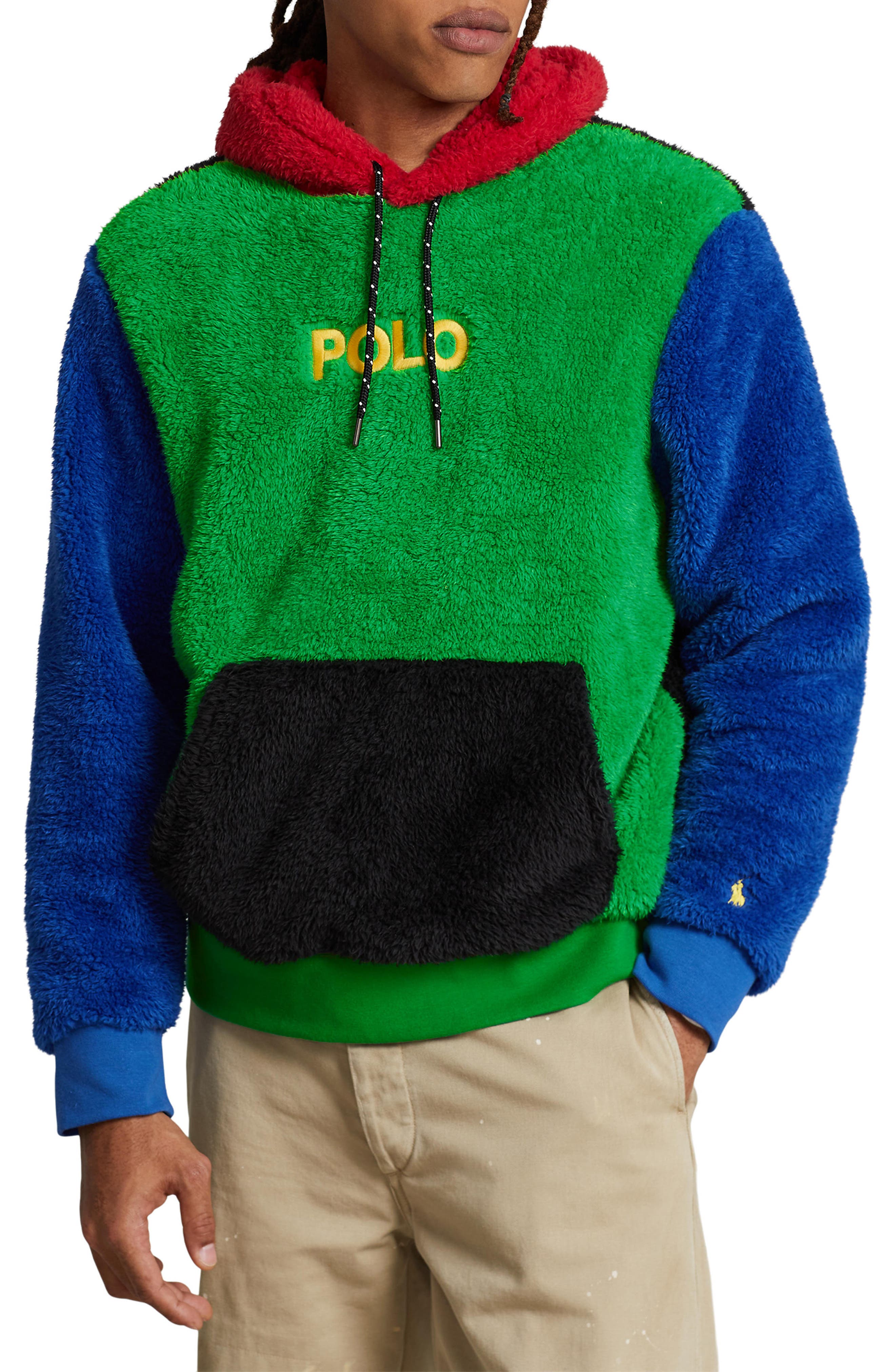 Polo Ralph Lauren Curly High Pile Faux Fur Colorblocked Hoodie