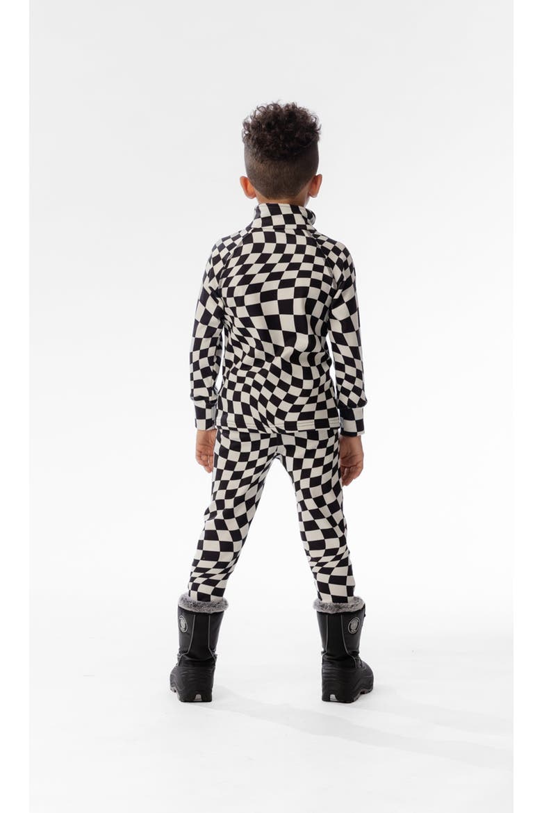 Two Piece Checkered Brushed Top & Pants Thermal Underwear, Alternate, color, White Checkered Print
