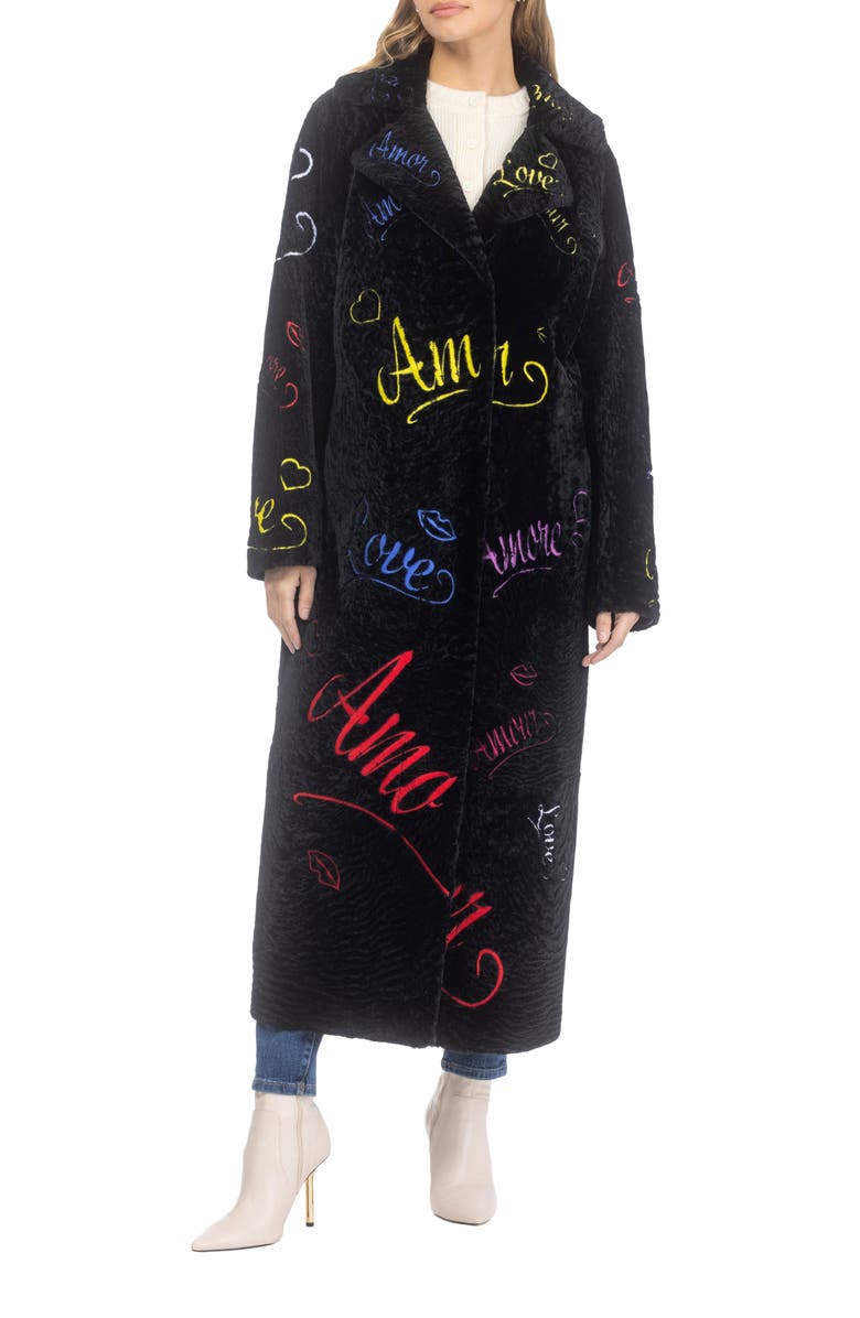 GORSKI Genuine Shearling Embroidered "Love" Coat, Alternate, color, Black Multi