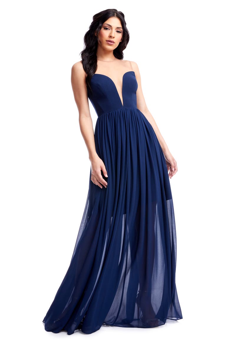 Eleanor Illusion Neck Gown, Alternate, color, NAVY
