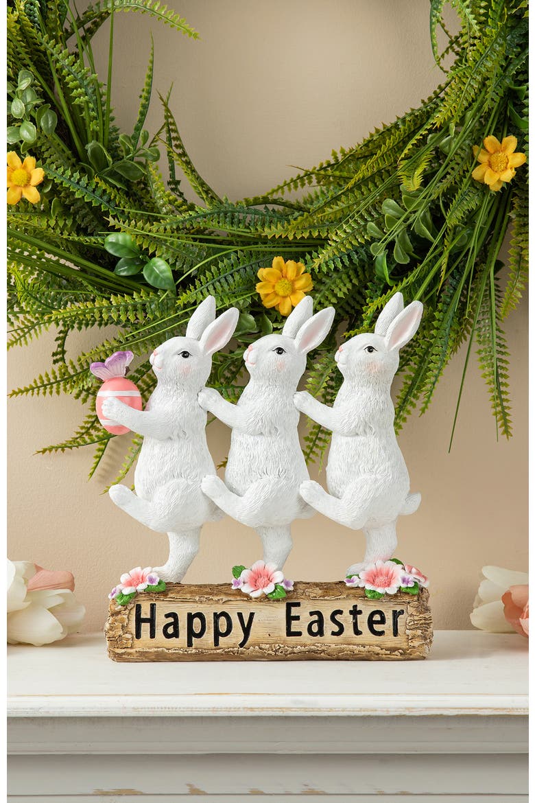 9.25"H Easter Resin Triple Bunny Table Decor, Alternate, color, White