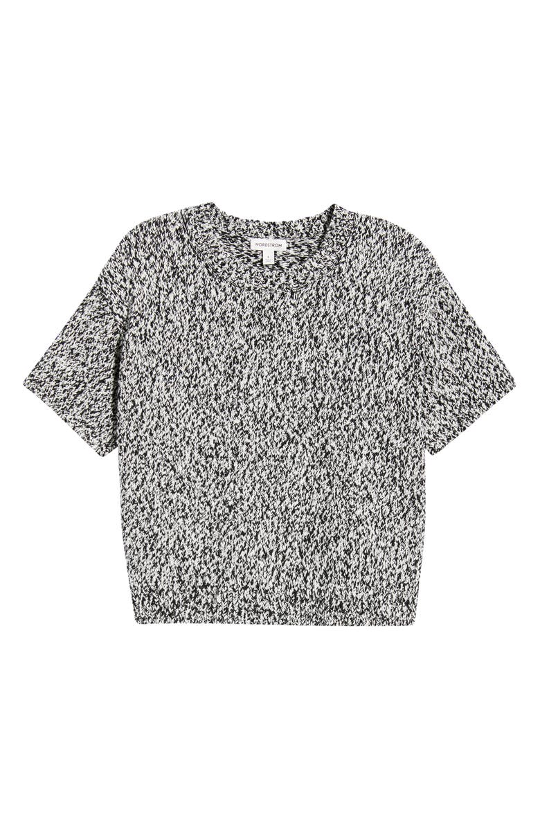 Nordstrom Marled Knit Short Sleeve Sweater, Main, color, Black-Ivory Marl