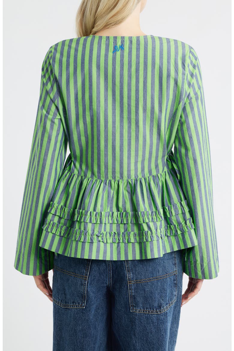 Madison Stripe Organic Cotton Peplum Button-Up Top, Alternate, color, GREEN