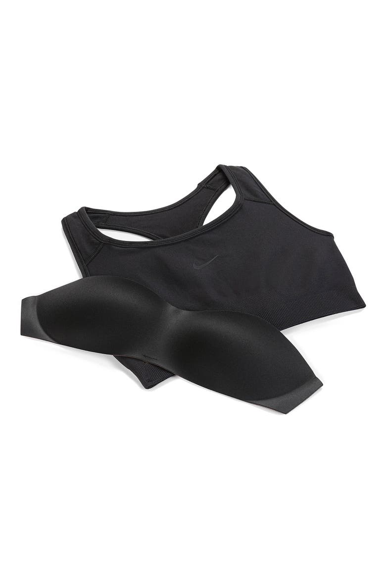 Swoosh Seamless Bra, Alternate, color, BLACK/ DK SMOKE GREY