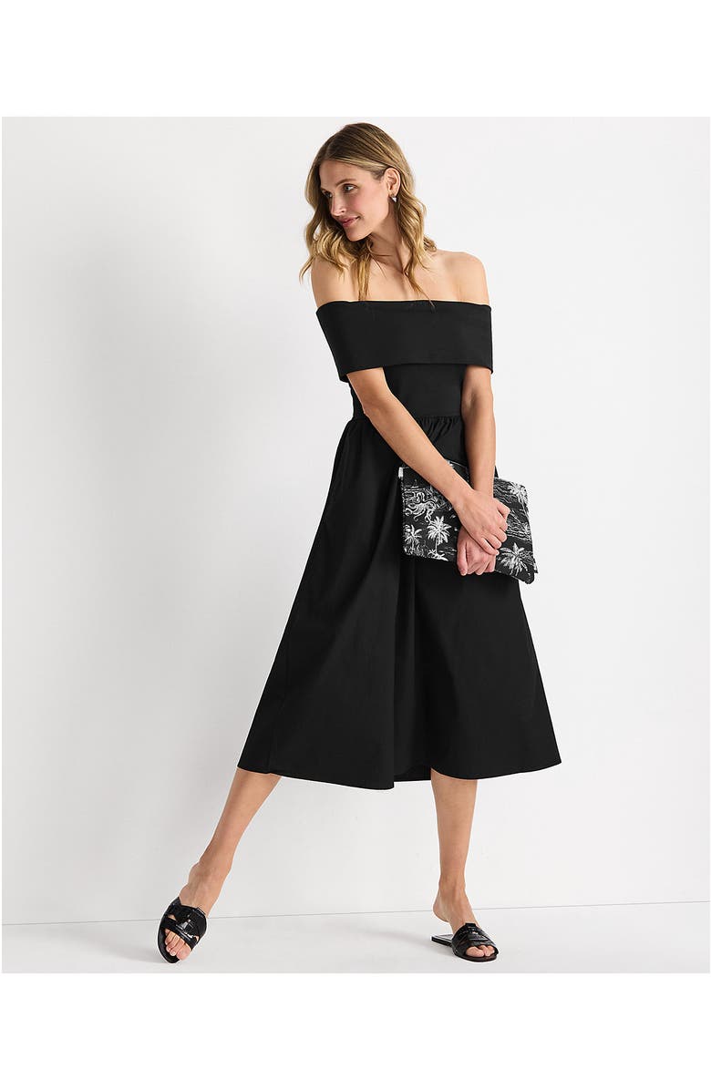 Lands' End Off the Shoulder Slender Mixed Media Dress, Alternate, color, Black