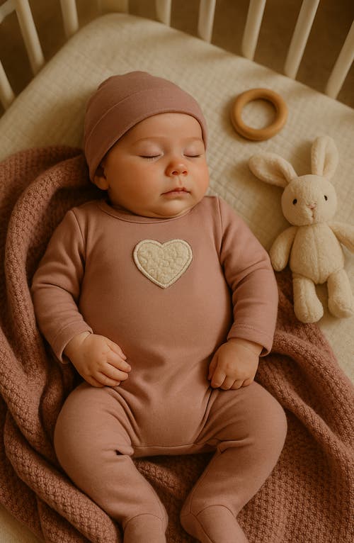 Maniere Manière Heart Appliqué Footie & Beanie Set In Pink