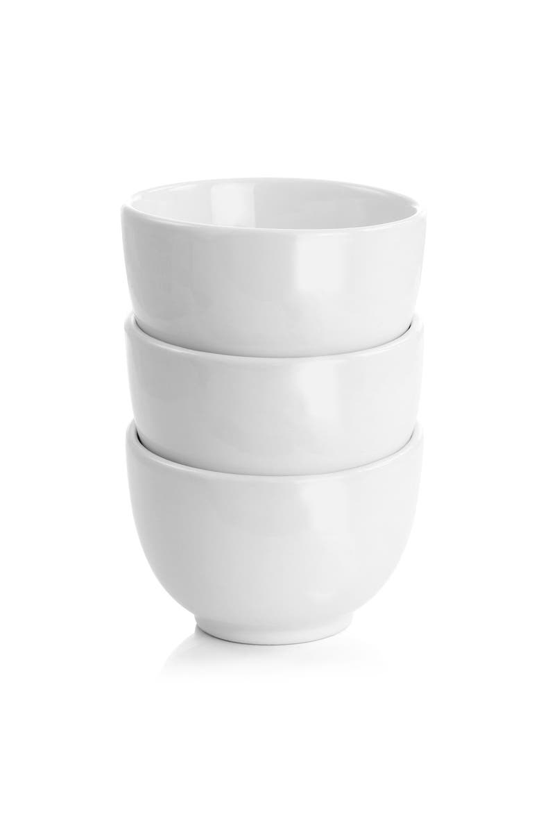 Gibson Elite Gracious Dining 4 Piece Fine Ceramic Tidbit Bowl Set with Base, Alternate, color, White