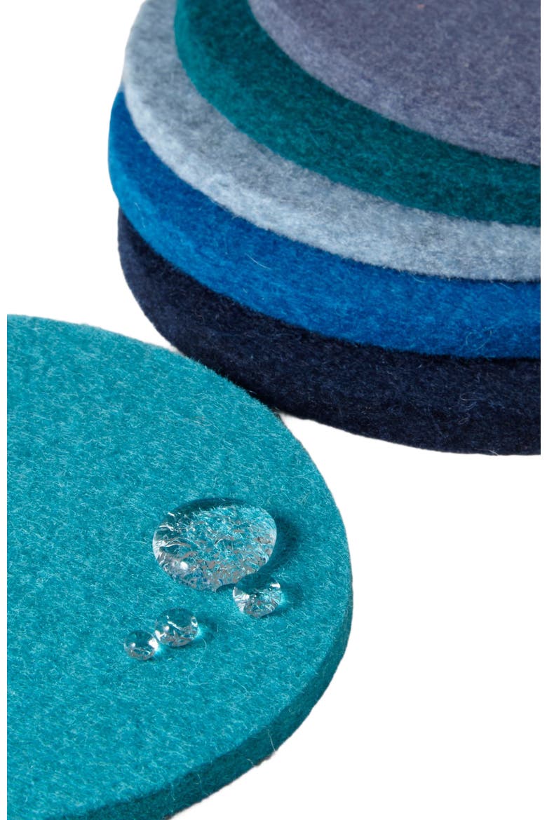 Bierfilzl Merino Wool Round Coaster Multi 6 Pack, Alternate, color, Ocean