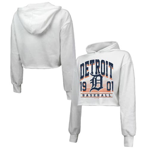 Majestic Threads White Detroit Tigers Cropped Have A Field Day Tri-blend Hoodie