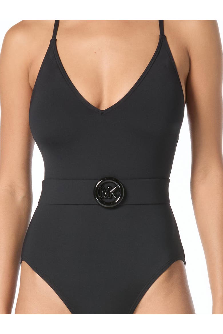 Bubble Logo Cross Back One-Piece Swimsuit, Alternate, color, Black