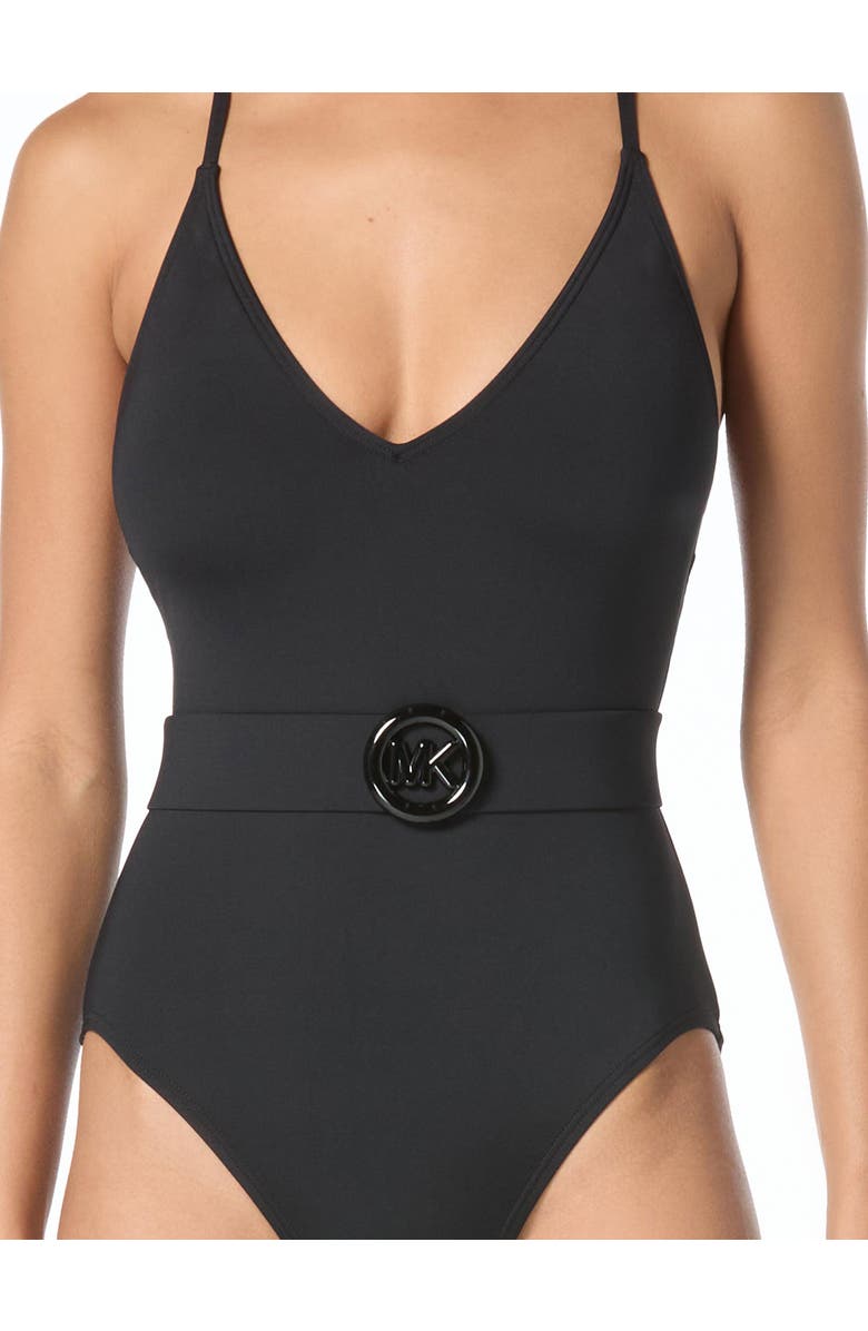 MICHAEL Michael Kors Bubble Logo Cross Back One-Piece Swimsuit, Alternate, color, Black