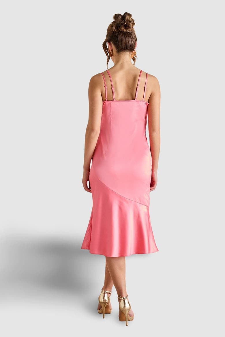 Lace Insert Satin Fitted Dress, Alternate, color, Peach