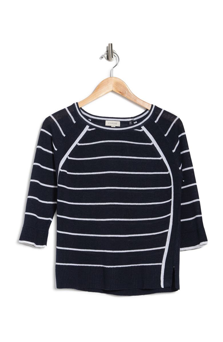 Kinross Linen Knit Raglan Stripe Print Pullover Sweater, Alternate, color, 