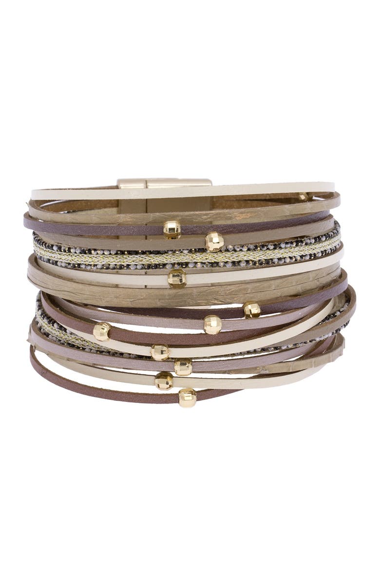 SAACHI Looking Good Beaded Leather Multi Strand Bracelet, Alternate, color,