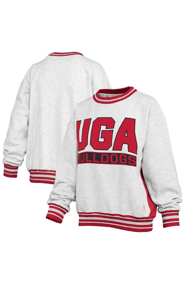 PRESSBOX Women's Pressbox Heather Gray/Red Georgia Bulldogs Endzone Crewneck Sweatshirt, Main, color, Heather Gray
