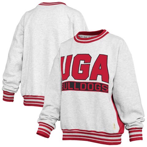 Women's Pressbox Heather Gray/Red Georgia Bulldogs Endzone Crewneck Sweatshirt