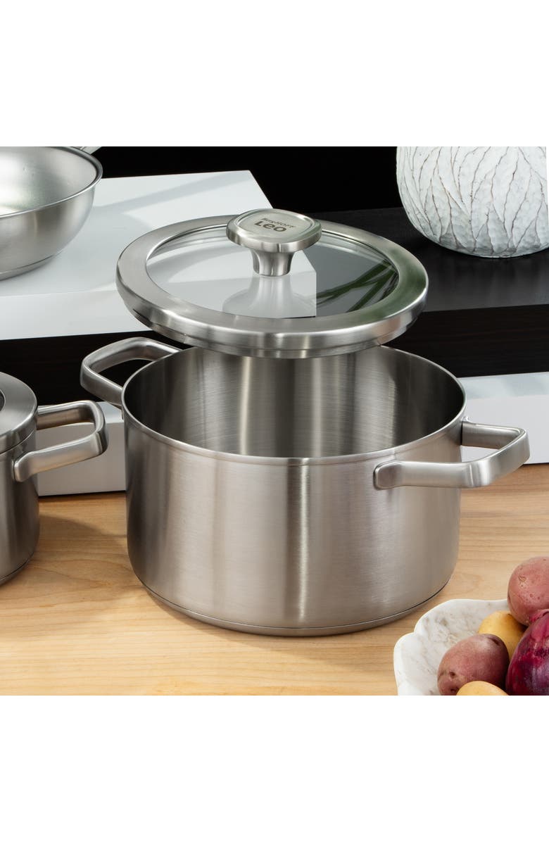 BergHOFF Graphite 5-Piece Recycled Stainless Steel Stockpot and Fry Pan Set, Alternate, color, Silver