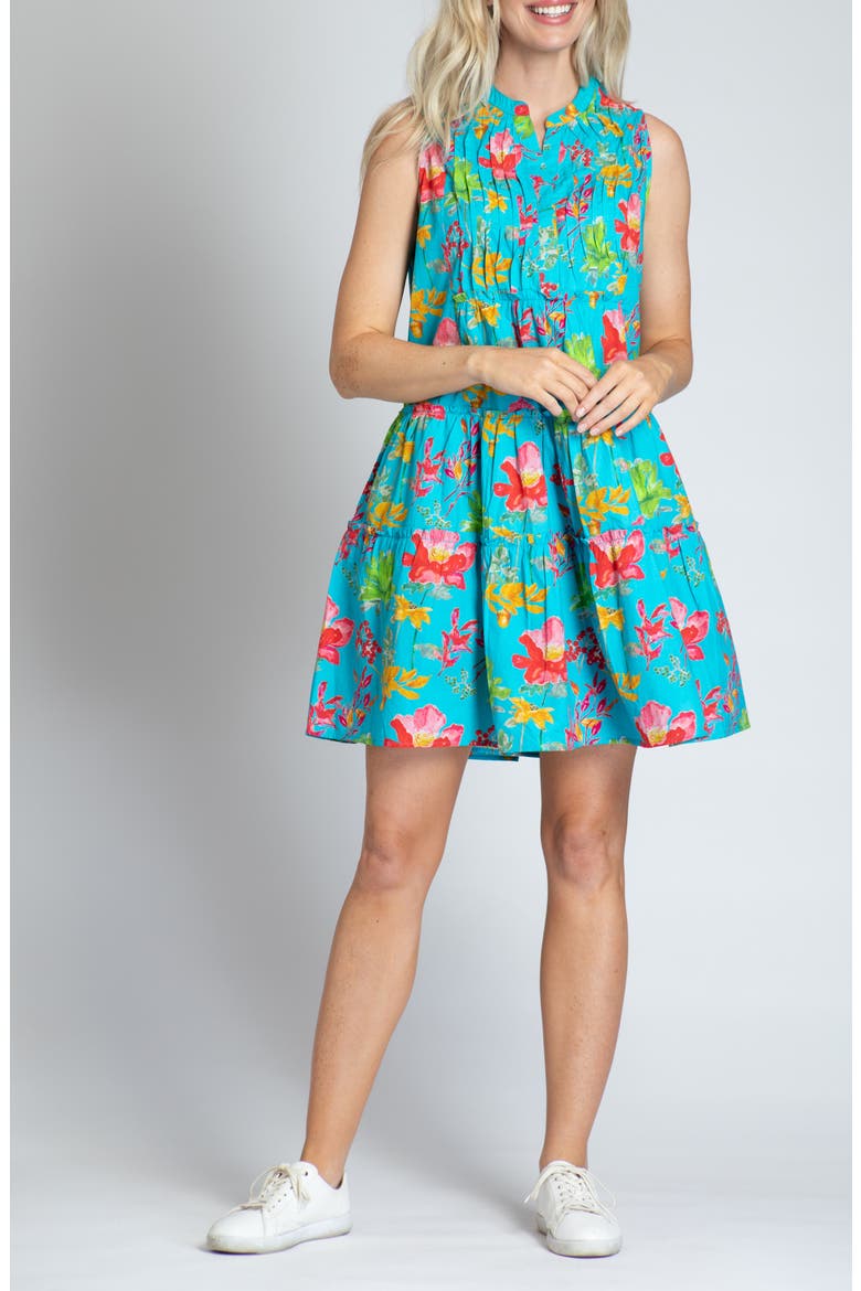 Print Pintuck Sleeveless Babydoll Dress, Main, color, GREEN MULTI