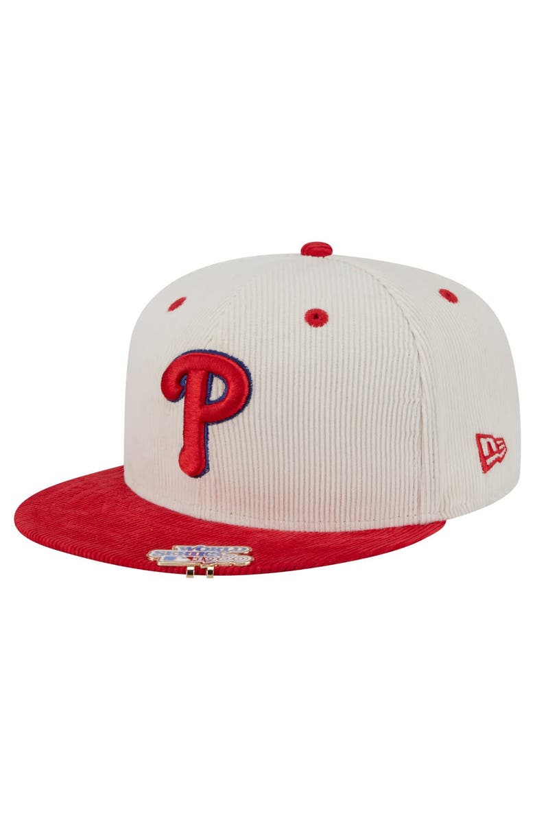 New Era Men's New Era Cream/Red Philadelphia Phillies Two-Tone Corduroy 59FIFTY Fitted Hat, Alternate, color, Cream