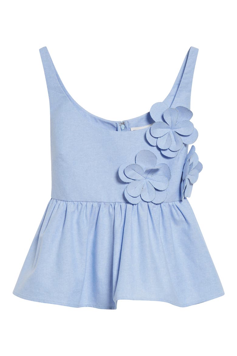3D Flower Sleeveless Organic Cotton Peplum Top, Alternate, color, BRUNNERA BLUE