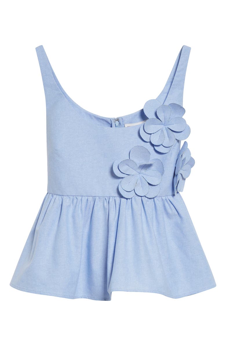 Stine Goya 3D Flower Sleeveless Organic Cotton Peplum Top, Alternate, color, Brunnera Blue