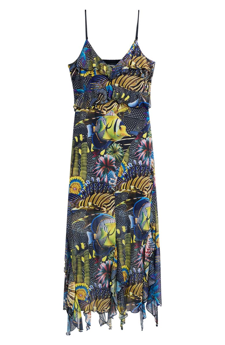 Desigual Print Ruffle Sleeveless Midi Dress, Alternate, color,