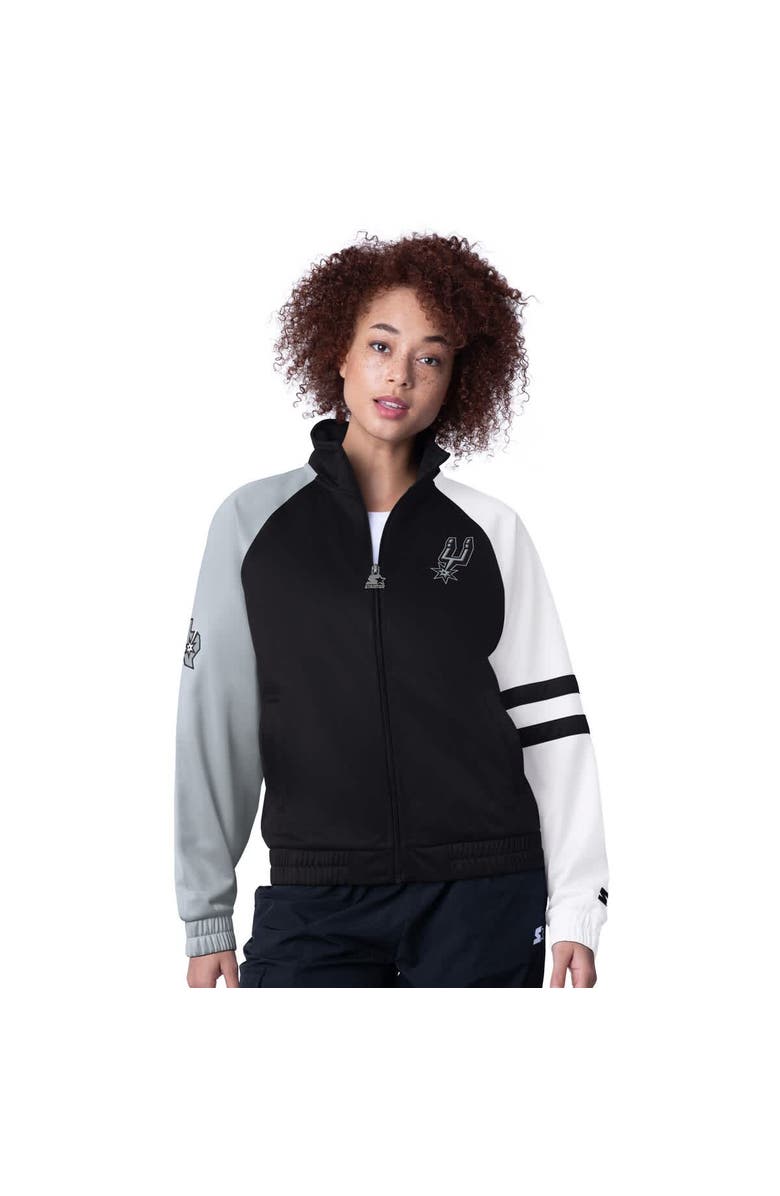 STARTER Women's Starter Black San Antonio Spurs Line Up Dolman Raglan Full-Zip Track Jacket, Main, color, Black