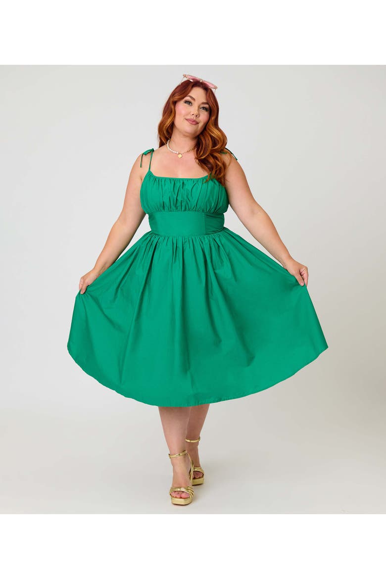 Plus Size 1950s Cotton Swing Dress, Alternate, color, Green Solid