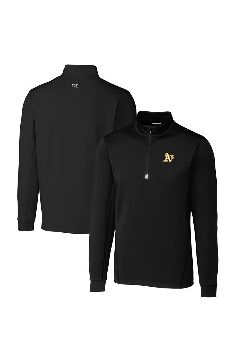Cutter & Buck Men's Cutter & Buck  Black Oakland Athletics Big & Tall Traverse Stretch Quarter-Zip Pullover Top, Main, color, 