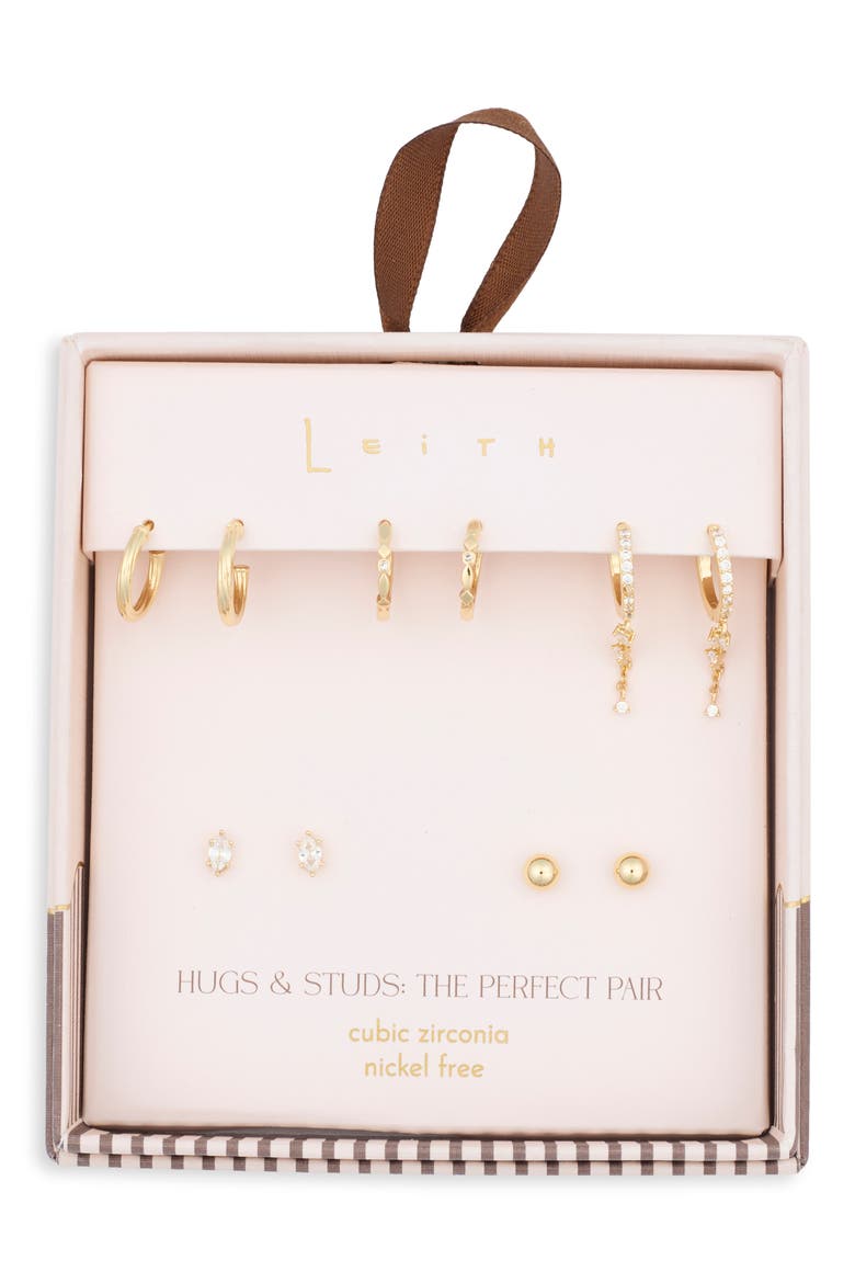 5-Pack Starburst Hugs & Studs Earrings Set, Main, color, CLEAR- GOLD