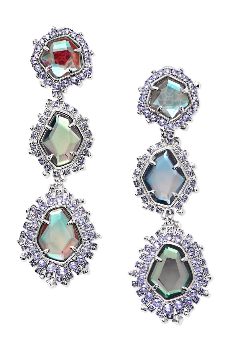 Kendra Scott Aria Dichroic Glass Dangle Clip-On Earrings, Main, color, 