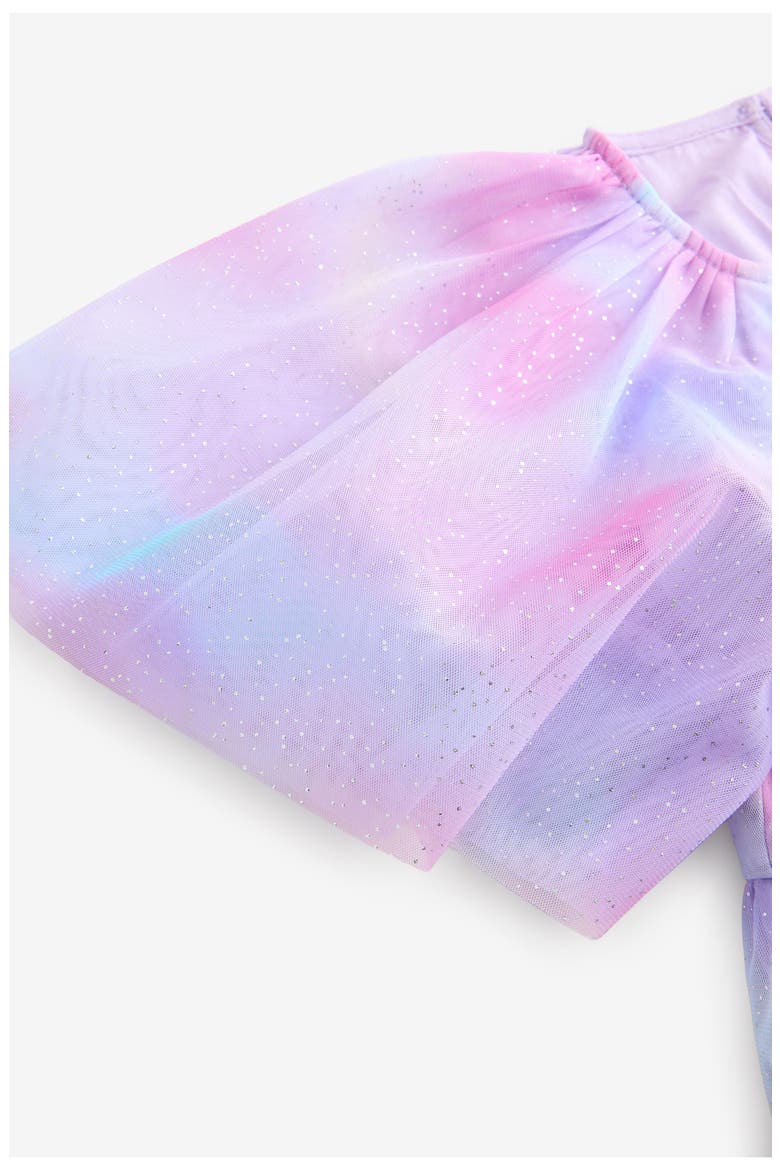 Kids' Glitter Ombré Flutter Sleeve Tiered Mesh Dress, Alternate, color, METAL