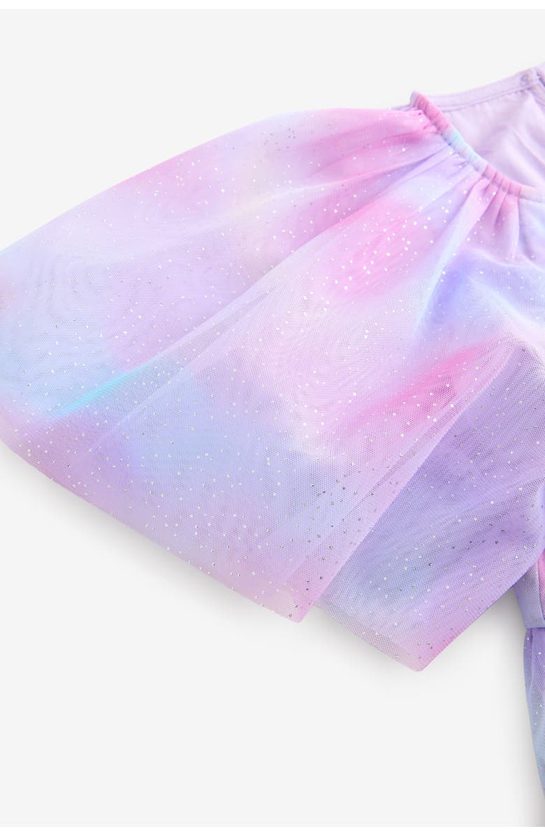 NEXT Kids' Glitter Ombré Flutter Sleeve Tiered Mesh Dress, Alternate, color, Metal