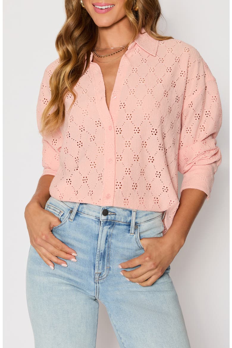 Amber Eyelet Crepe Button-Up Shirt (Nordstrom Exclusive), Main, color, PEACH