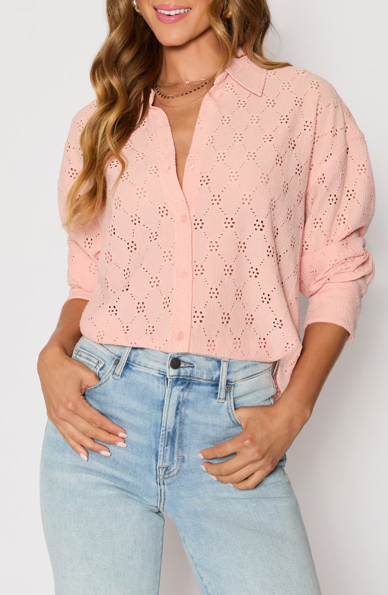 VICI Collection Amber Eyelet Crepe Button-Up Shirt, Main, color, Peach