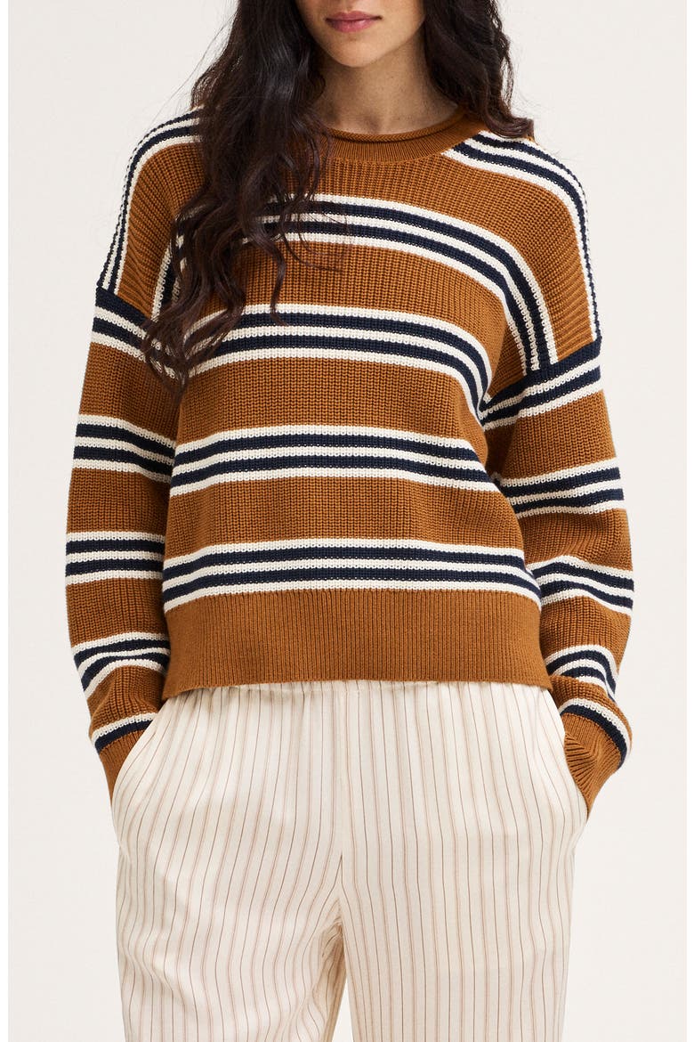 The Arden Crewneck Sweater, Main, color, ACORN AND NAVY TRIO STRIPE