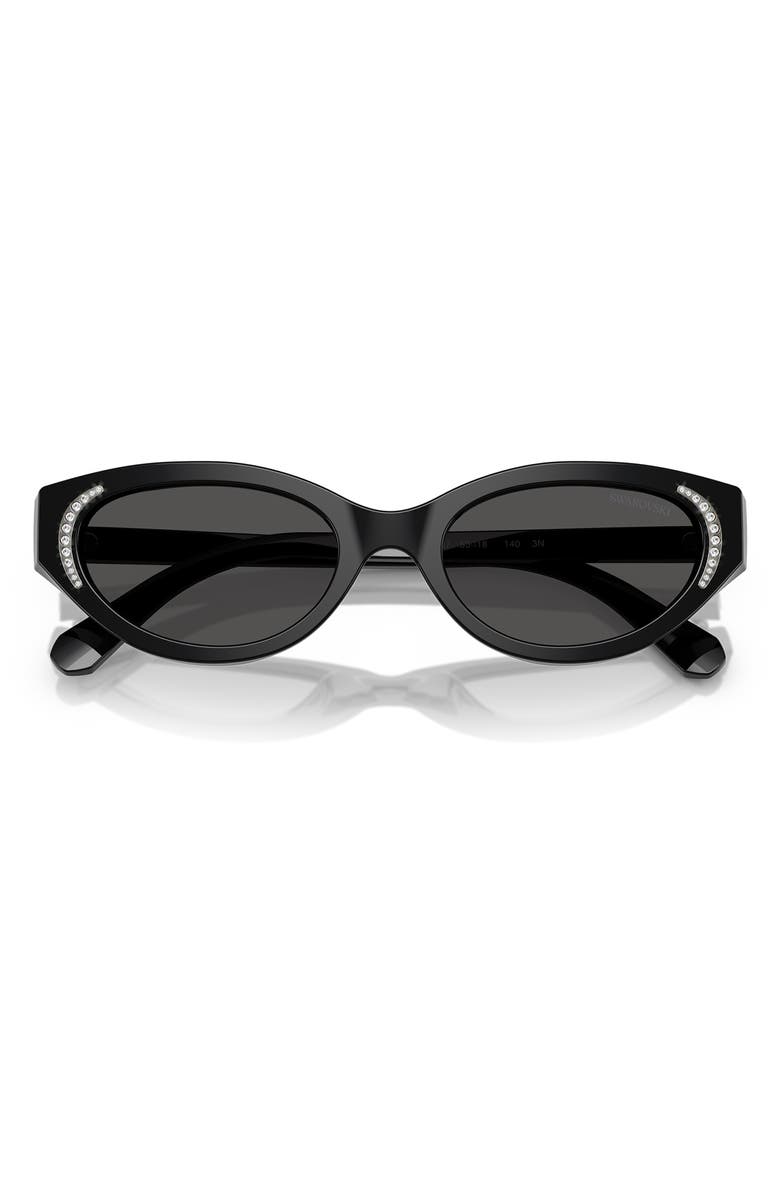 Swarovski 53mm Round Sunglasses, Alternate, color, Black