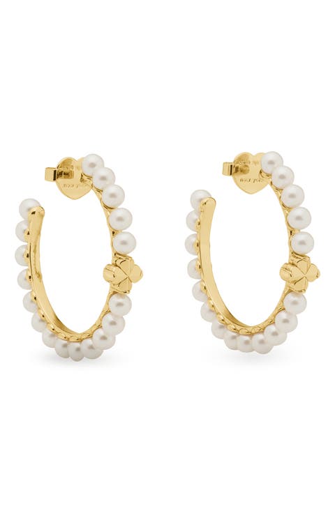 spade flower faux pearl hoop earrings