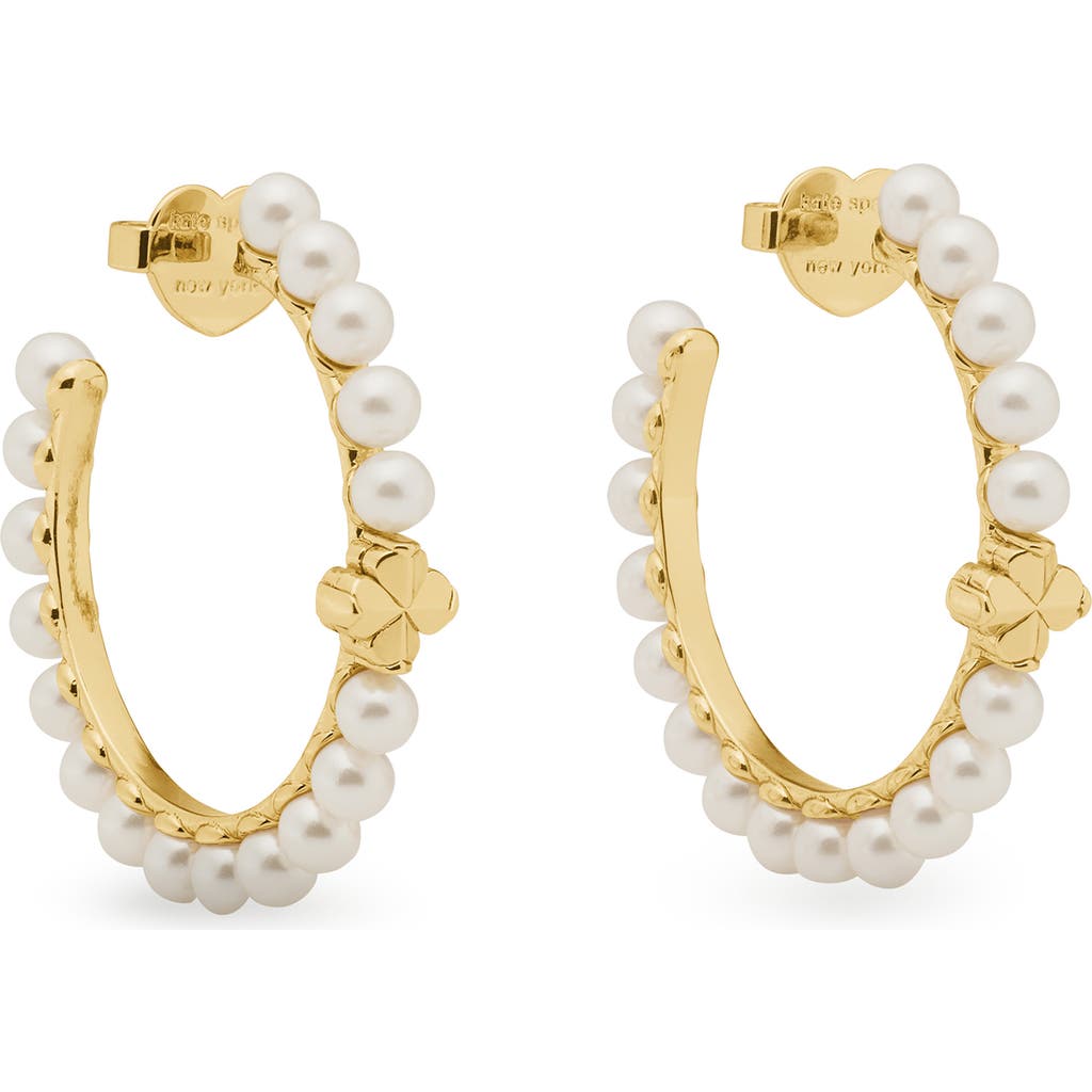 Kate Spade Imitation Pearl And Cubic Zirconia Hoop Earrings In Gold