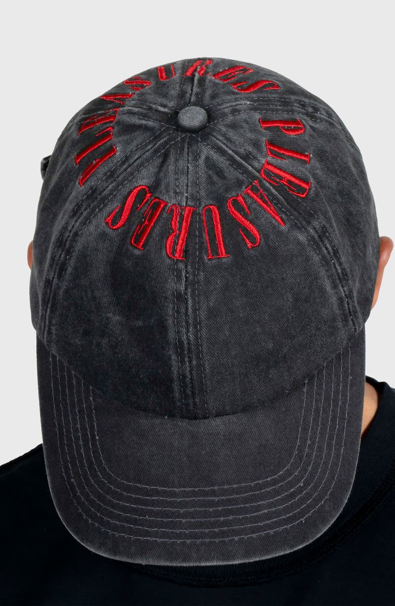 PLEASURES Onyx Crown Washed Cotton Twill Baseball Cap, Alternate, color, Black/ Red