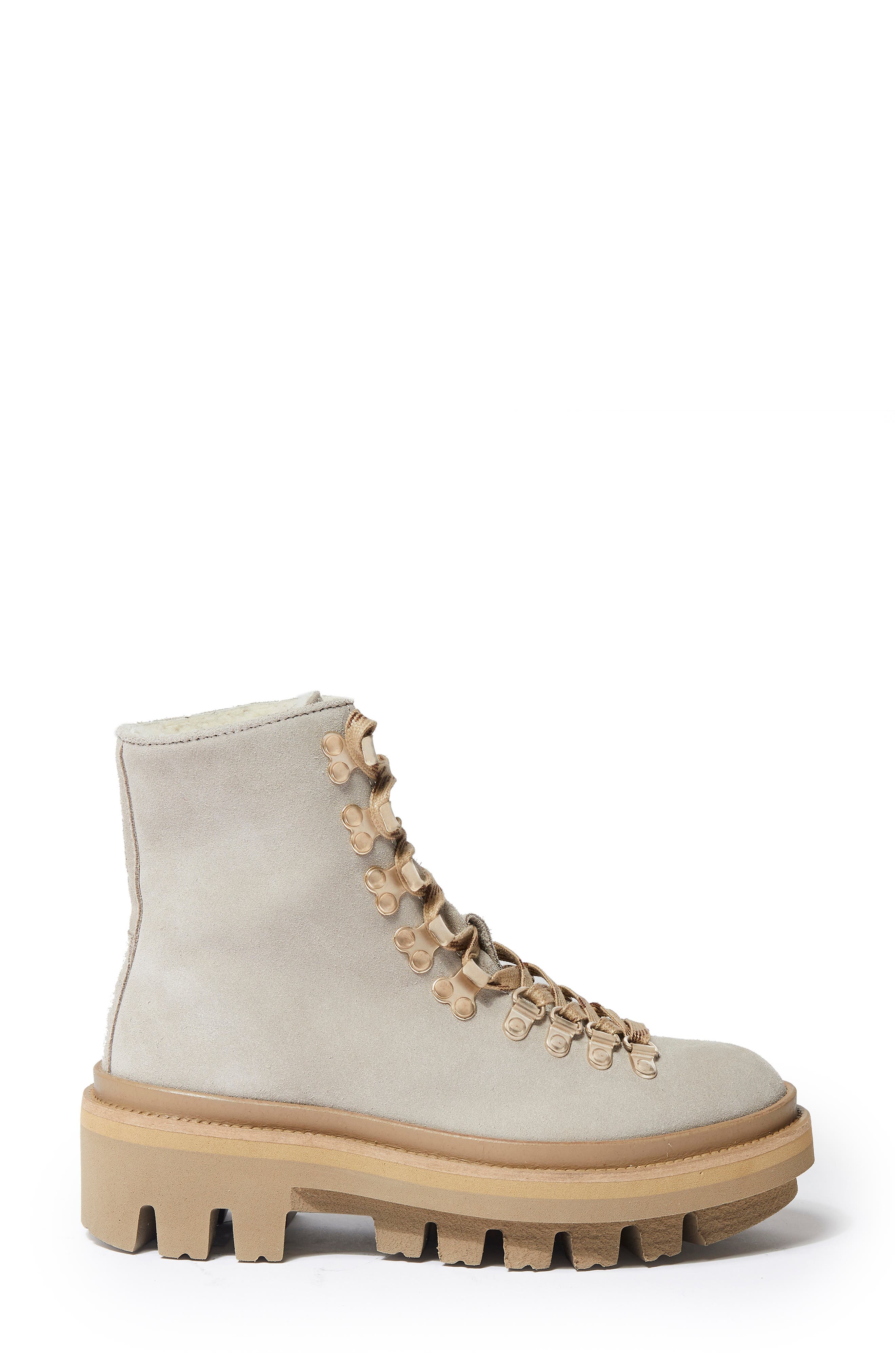Wanda Genuine Shearling Lug Sole Combat Boot, Alternate, color, STONE