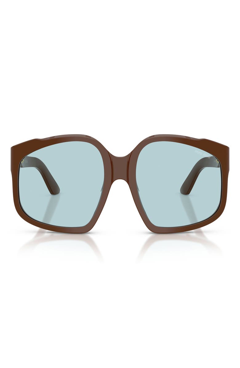Miu Miu 59mm Polarized Irregular Sunglasses, Main, color, Chocolate / Light Blue