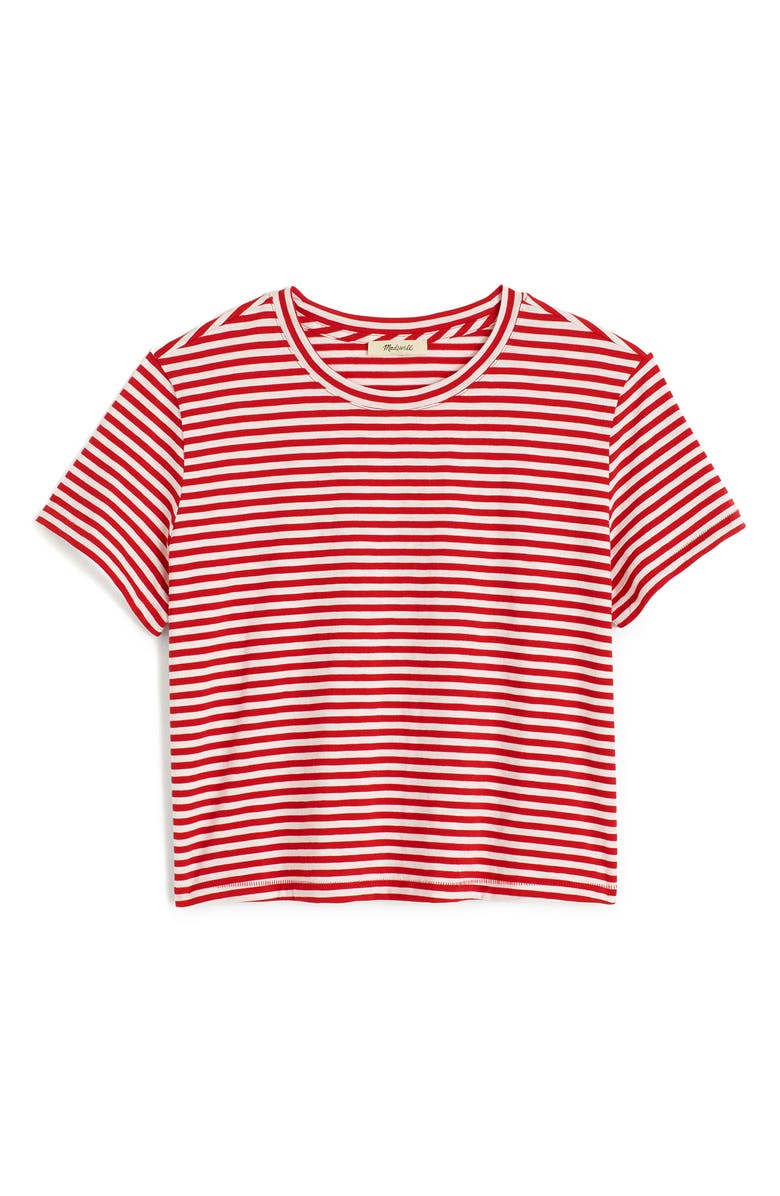 Madewell Stripe Boxy Crop Slub T-Shirt, Alternate, color, Festival Red