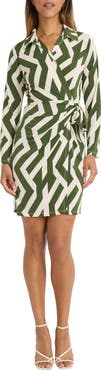 Donna Morgan Print Long Sleeve Wrap Shirtdress