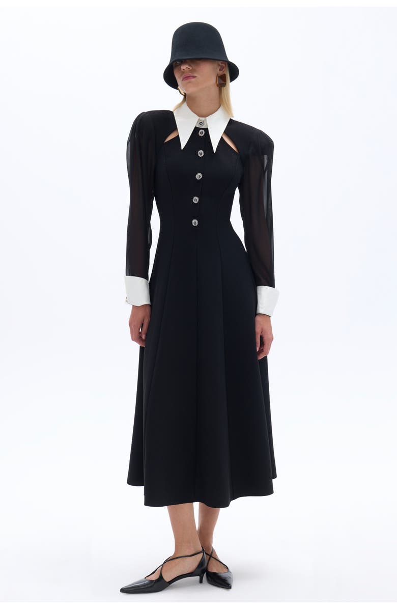 Nocturne Tie Collar Midi Dress, Alternate, color, 