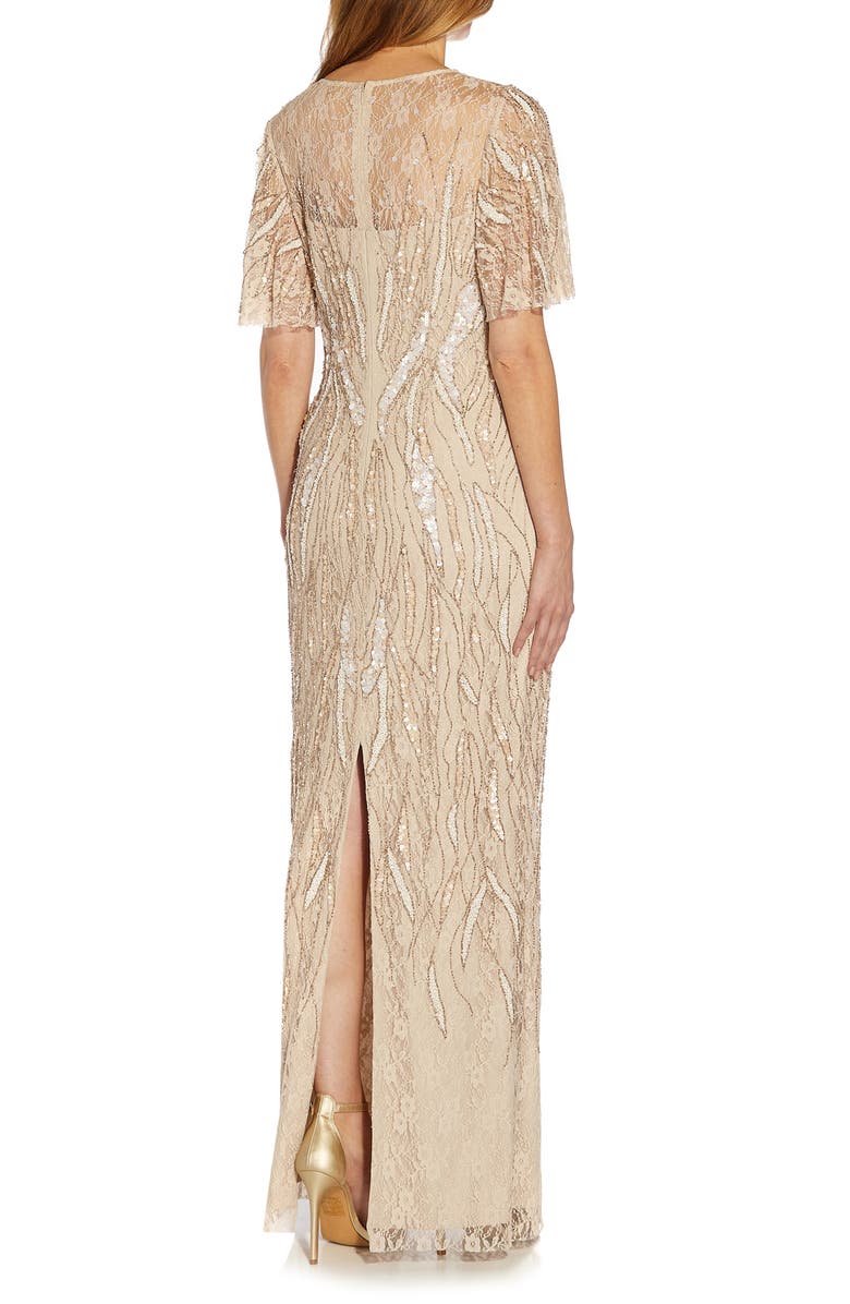 Adrianna Papell Beaded Flutter Sleeve Gown, Alternate, color,